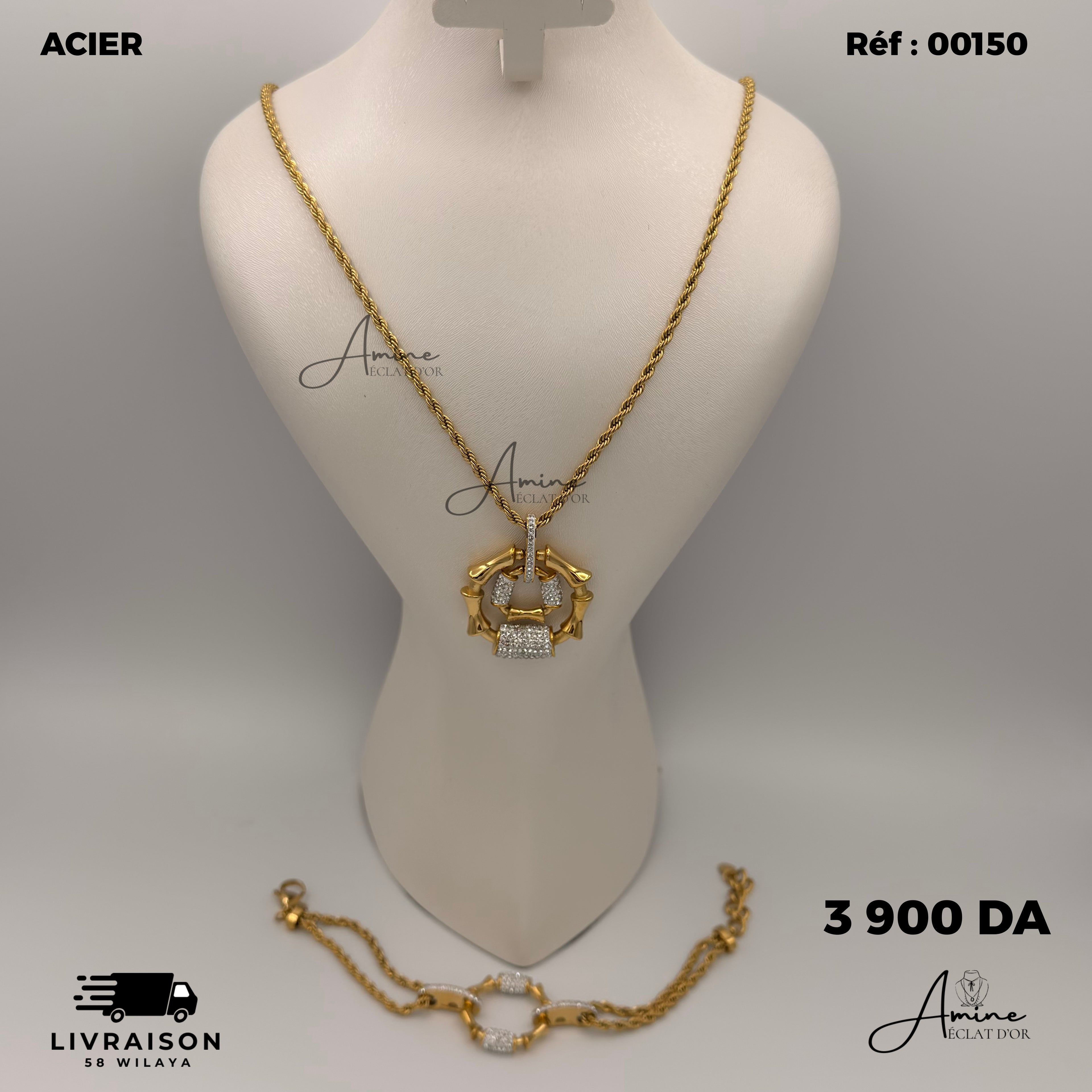 Collier et Bracelet en Acier inspiré du bambou | Ref: 00150