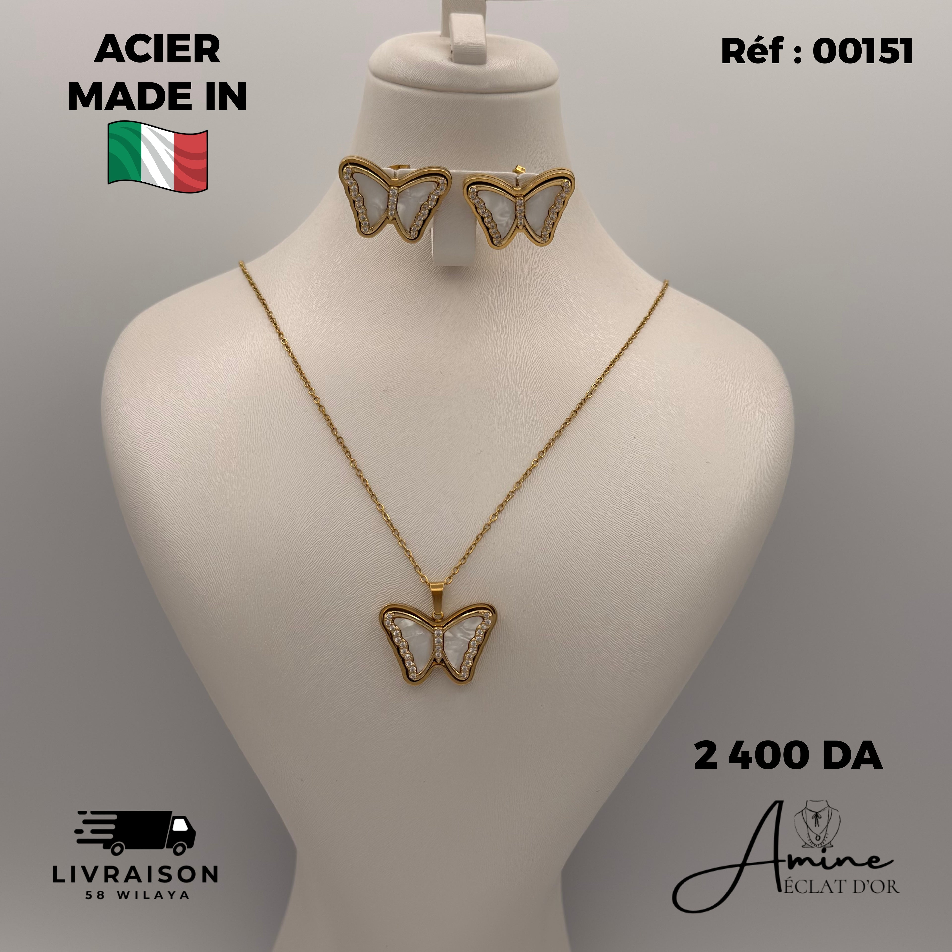 Collier et Boucles D'Oreilles Italien en Acier | Ref: 00151