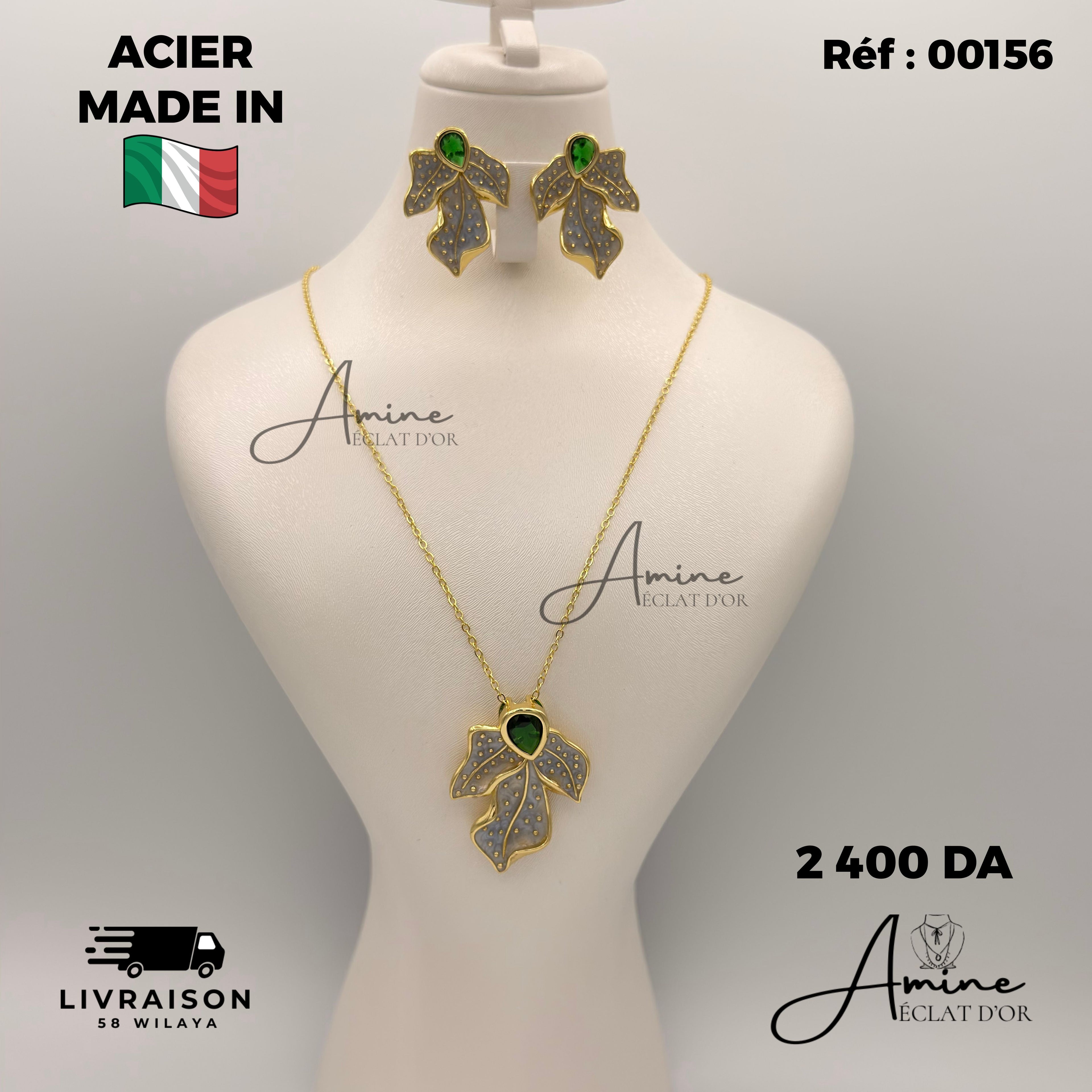Collier et Boucles D'Oreilles Italien en Acier | Ref: 00156