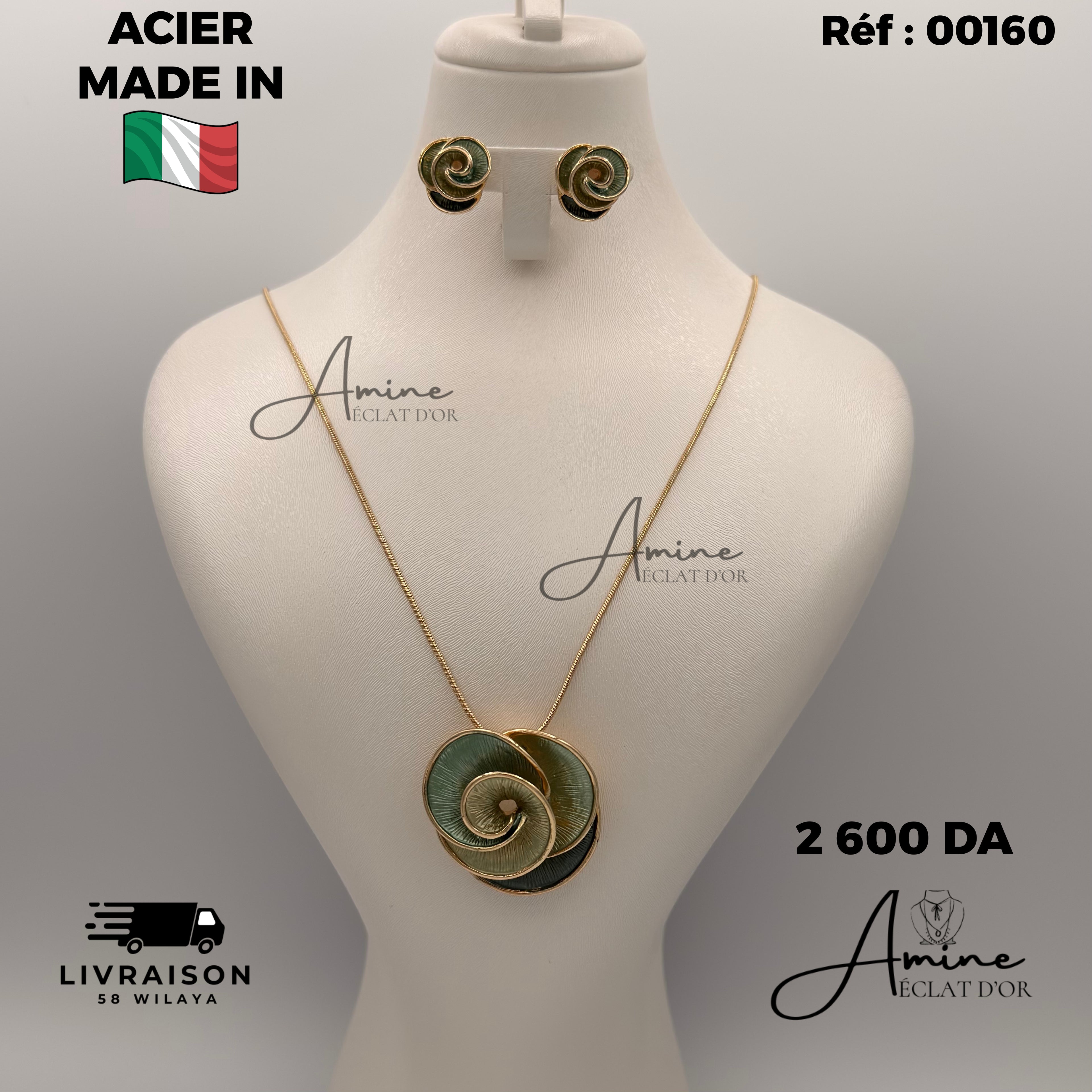 Collier et Boucles D'Oreilles Italien en Acier | Ref: 00160