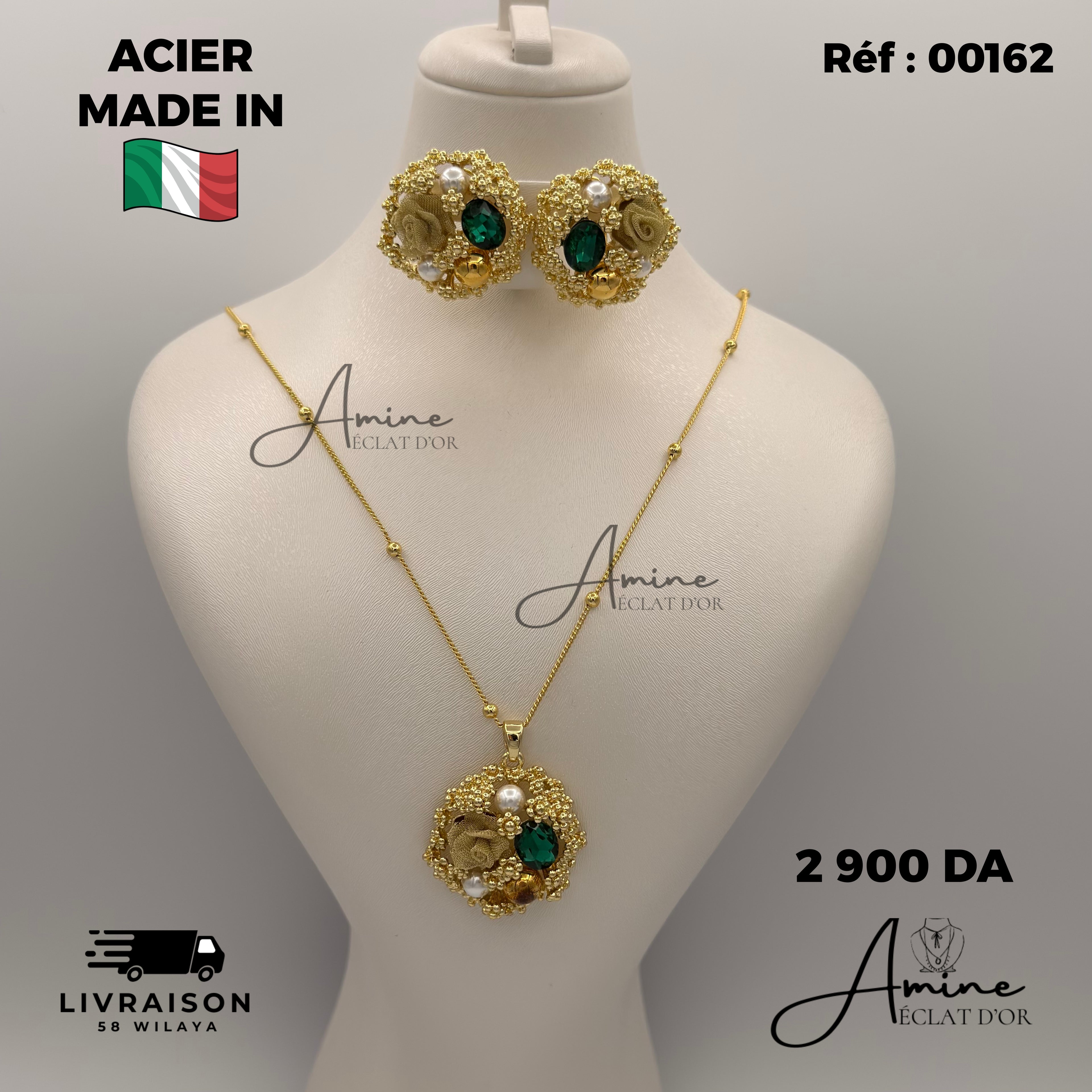 Collier et Boucles D'Oreilles Italien en Acier | Ref: 00162