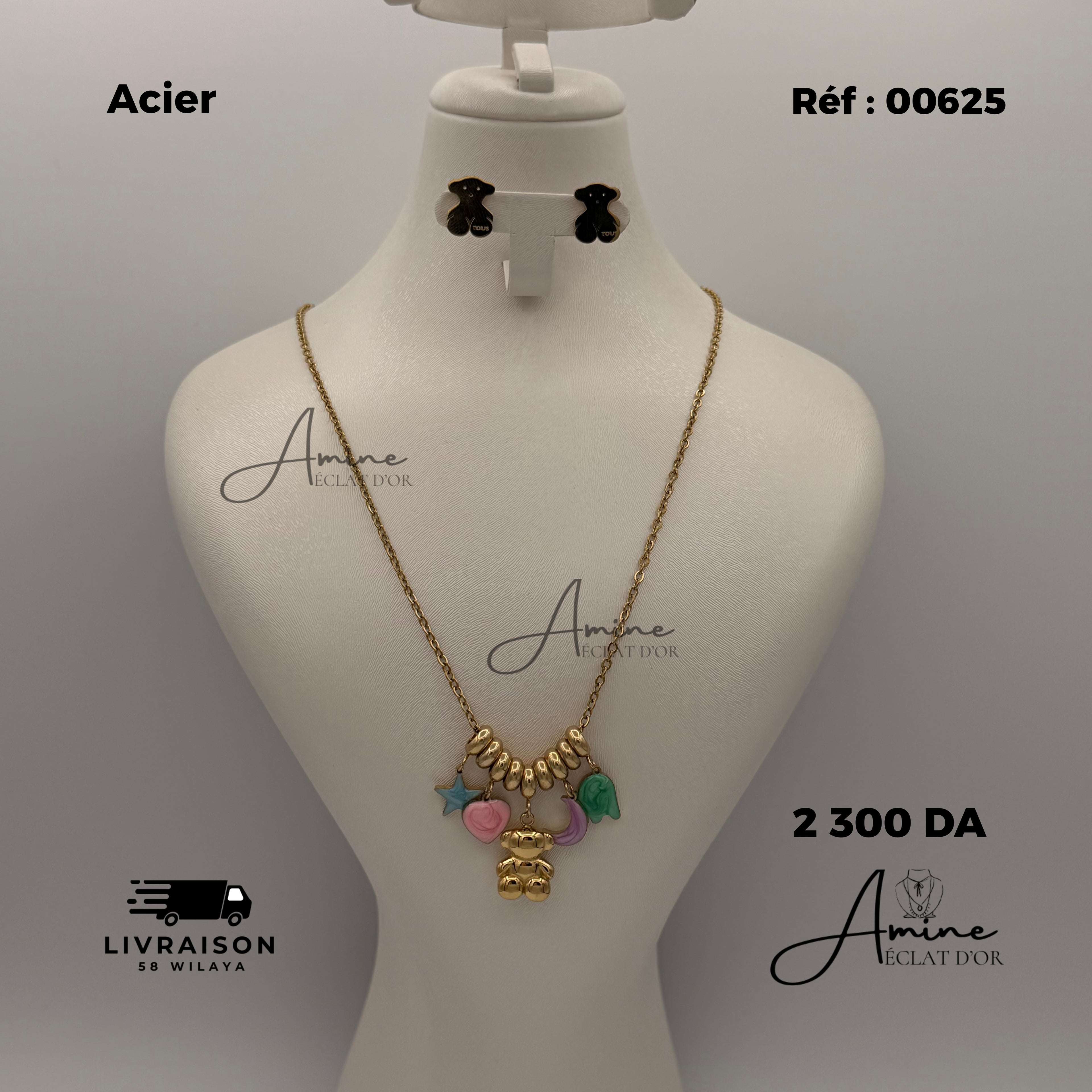 Collier et Boucles D'oreilles en acier