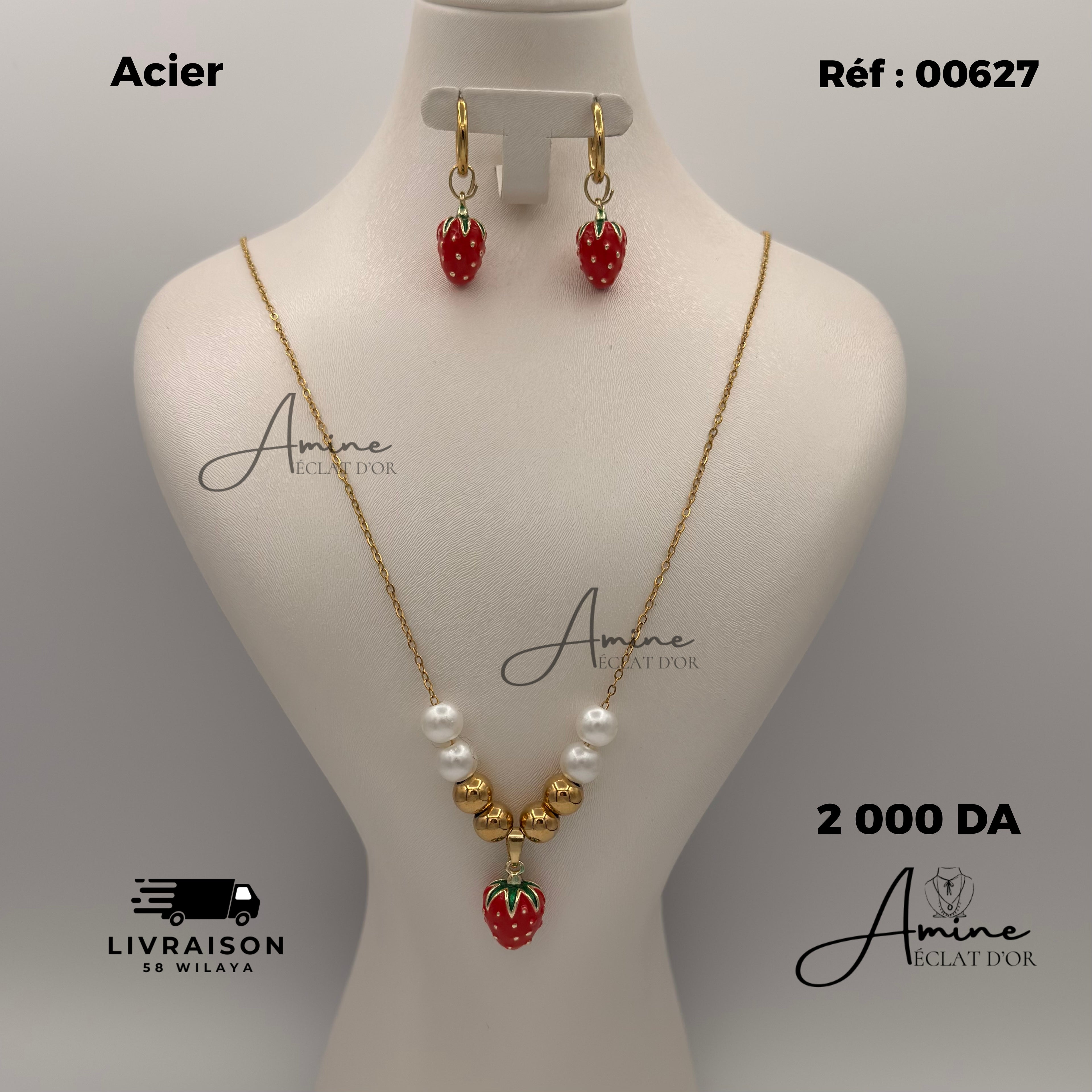 Collier et Boucles D'oreilles en Acier inoxydable