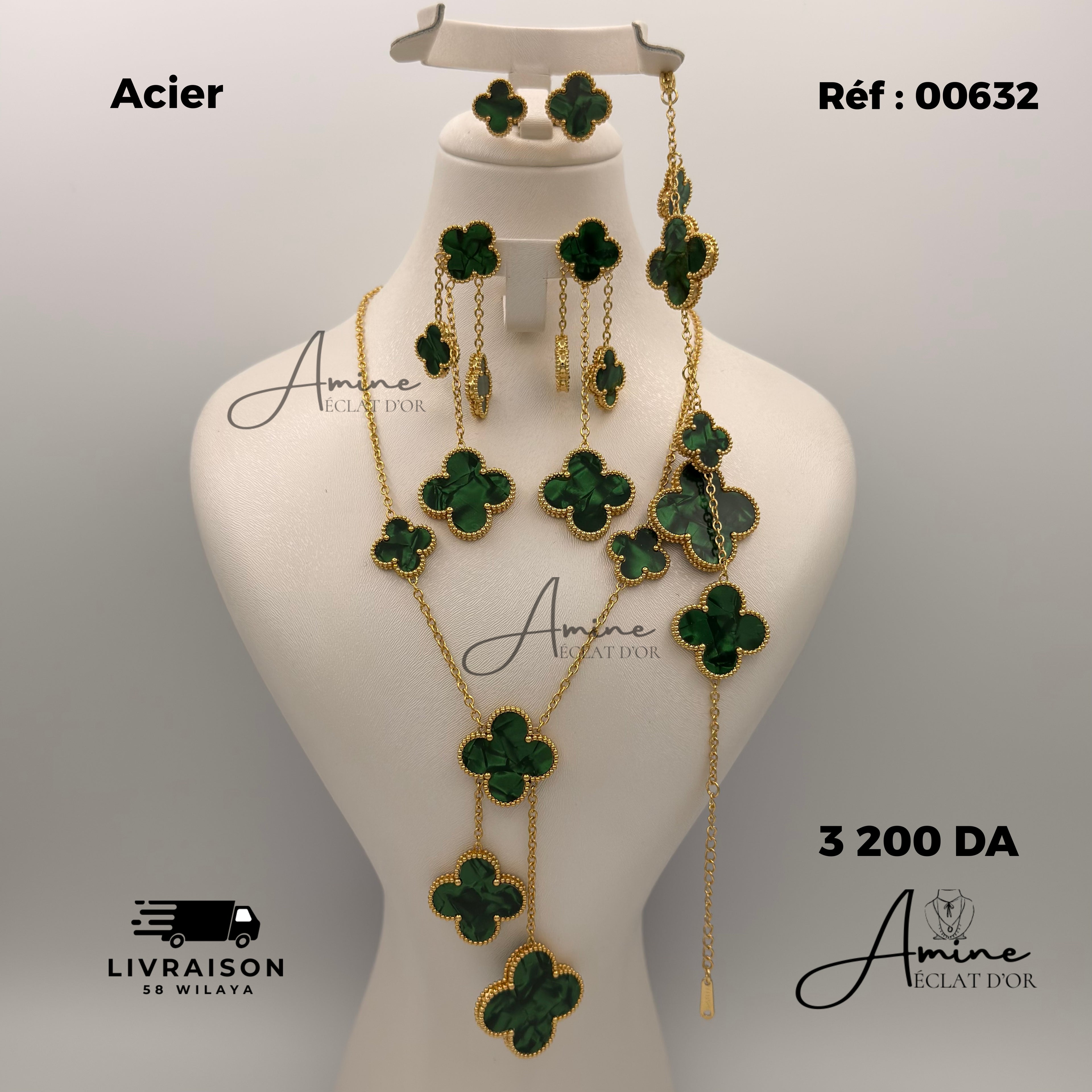 Ensemble Trèfle – Parure assortie en acier (4 Couleurs)