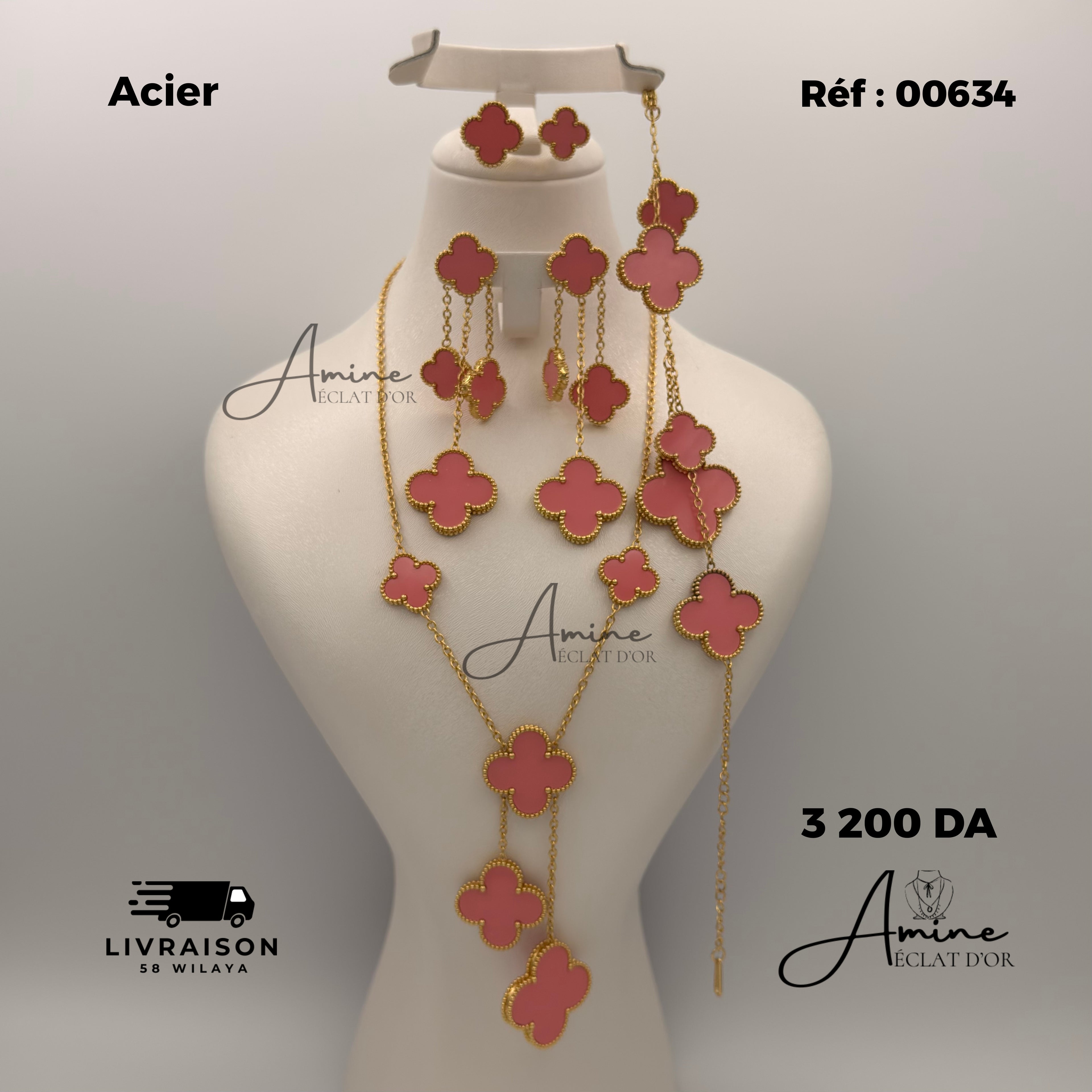 Ensemble Trèfle – Parure assortie en acier (4 Couleurs)