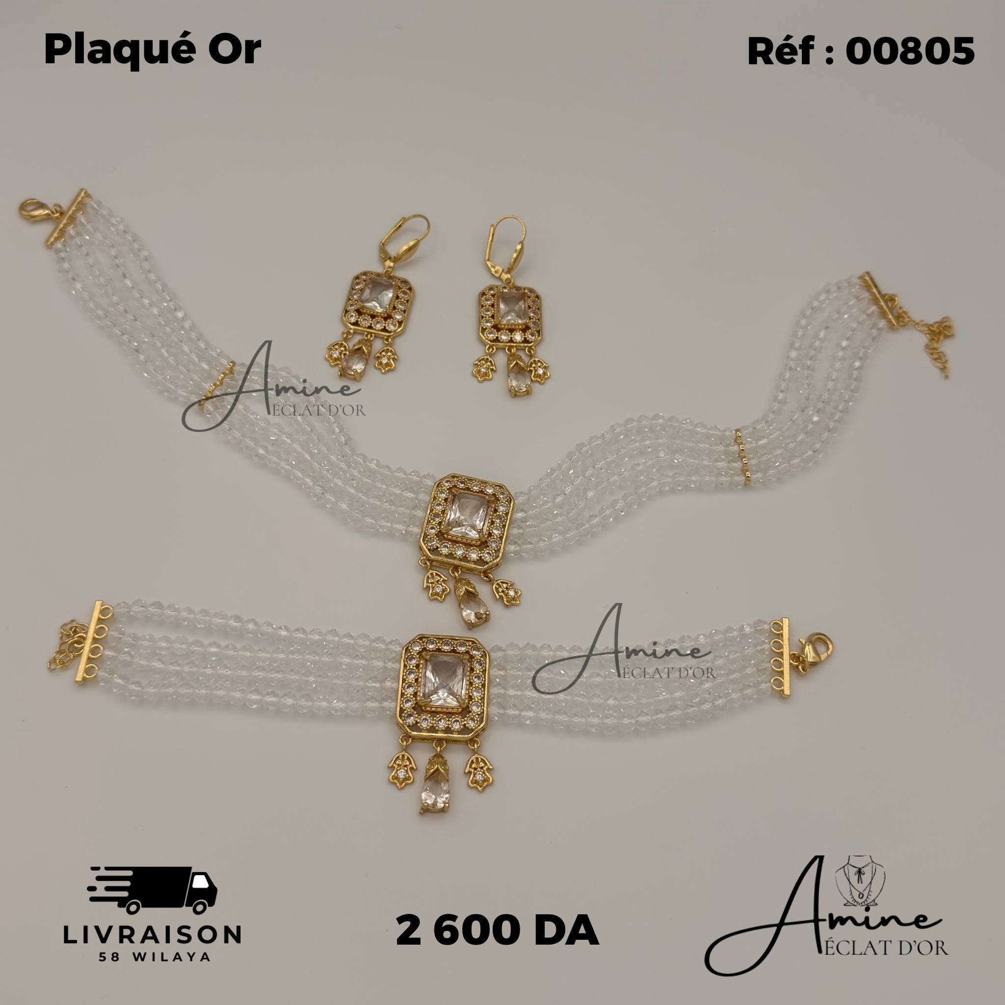 Parure Pierre Blanc en Plaqué Or | Ref: 00805
