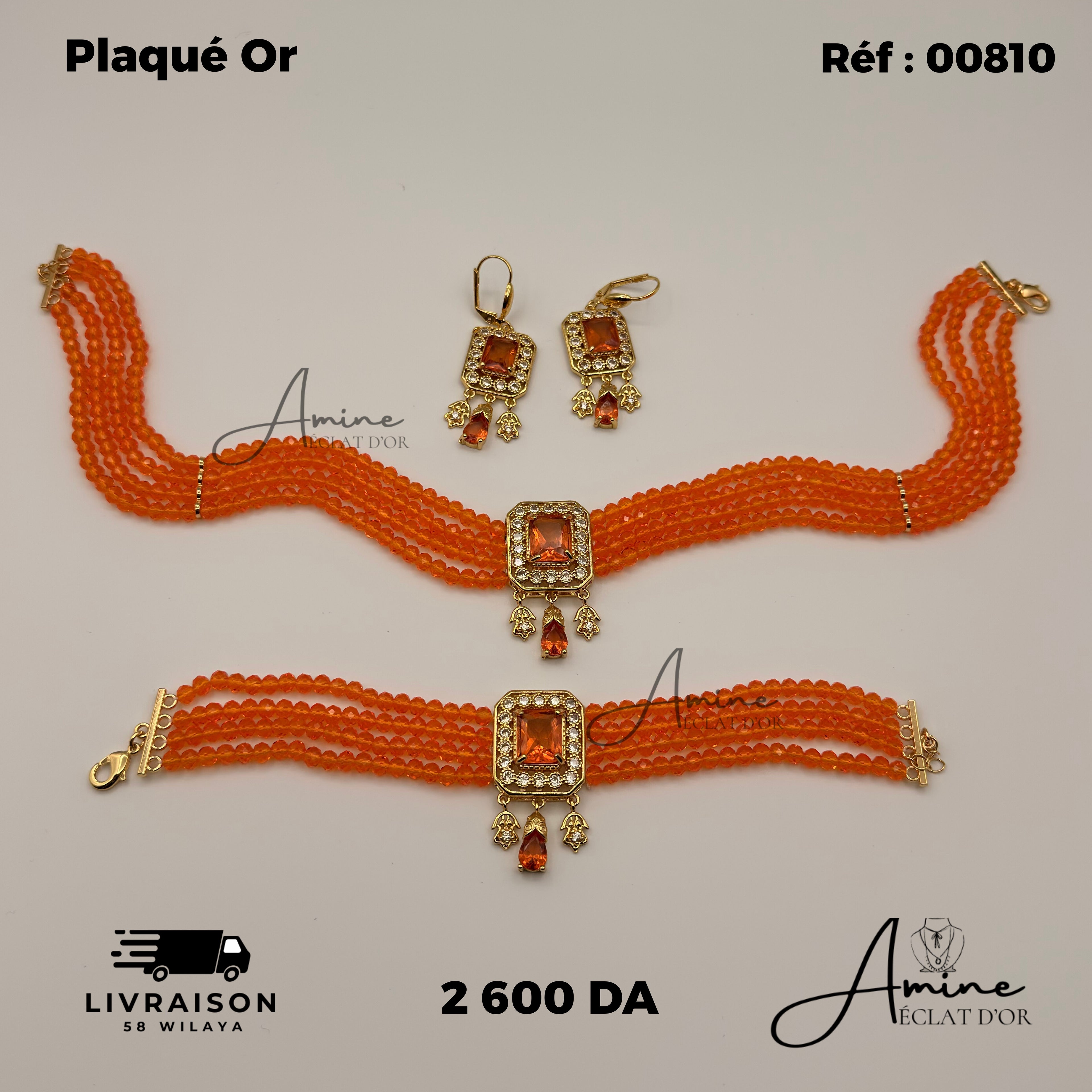 Parure Pierre Orange en Plaqué Or | Ref: 00810