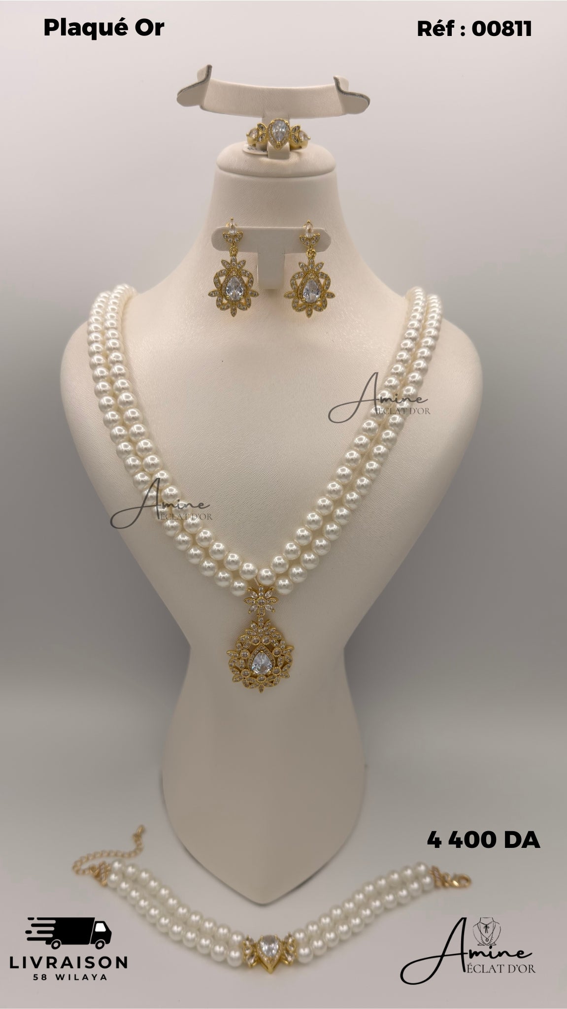 Parure  Perles en Plaqué Or - Modele Royal Elegance | Ref: 00811